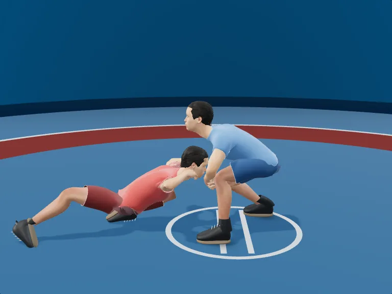 Front headlock shape: Cinch. Rendered human phase image, three-quarter view.