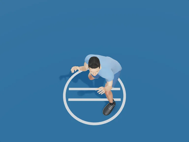 Circle movement: Follow with base. Rendered human phase image, three-quarter view.