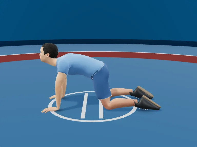Referee's position, bottom: Back flat. Rendered human phase image, three-quarter view.