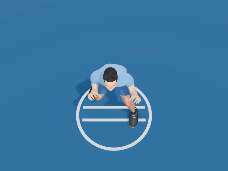 Backward stance movement: Lead foot follows. Rendered human phase image, three-quarter view.